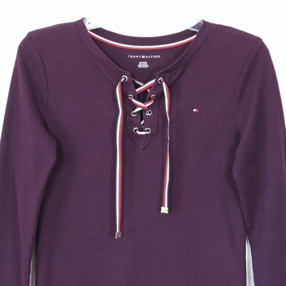 Tommy Hilfiger Purple Waffle Lace Up Henley Extra Small - Picture 3 of 11